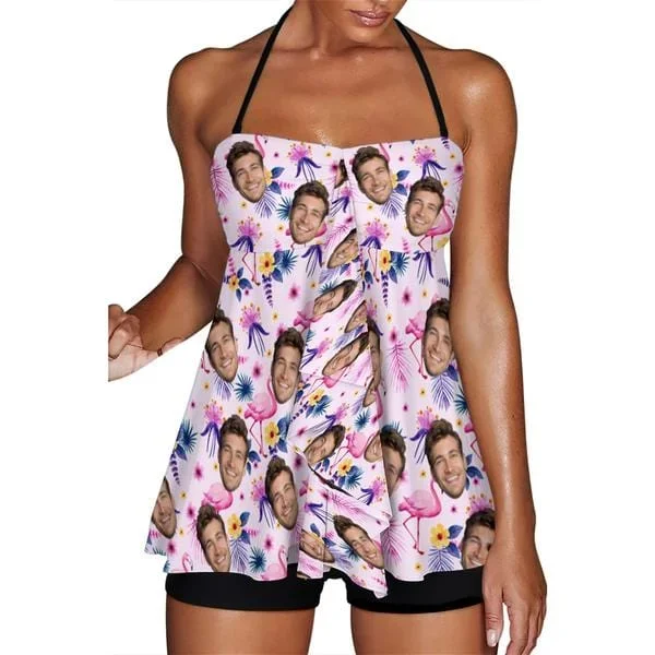 custom-face-flamingo-pattern-tankini-two-piece-swimsuit